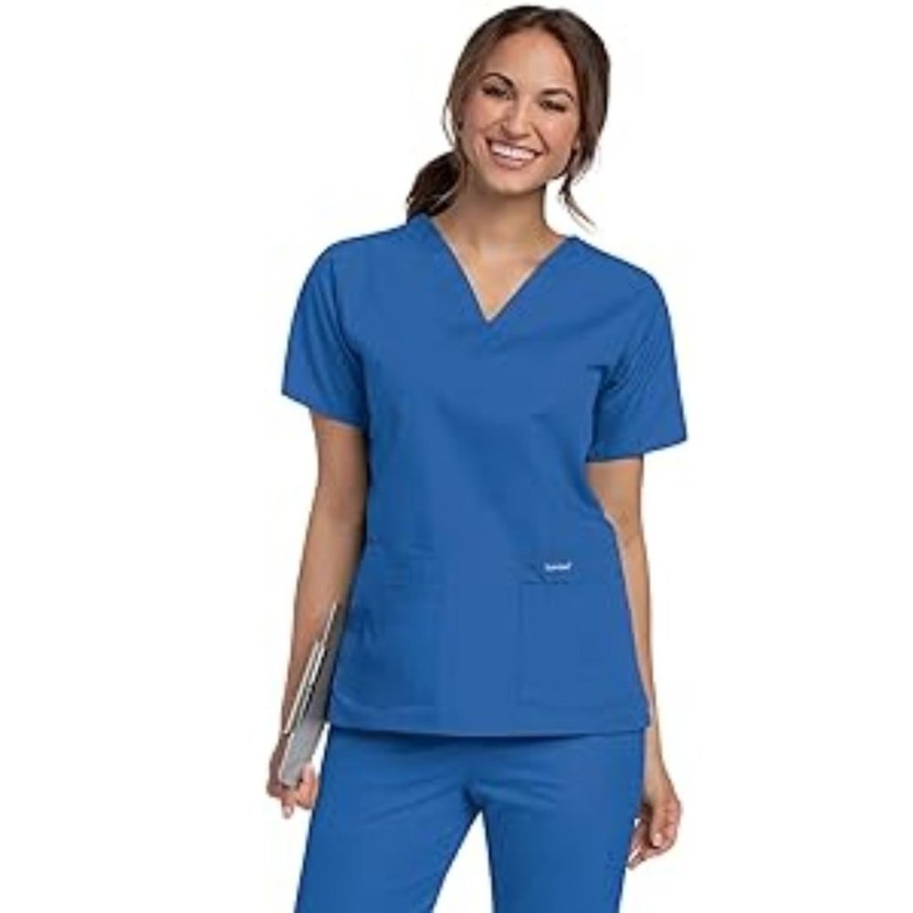 LANDAU ESSENTIALS WOMEN'S 4-POCKET V-NECK SCRUB TOP Size L NWT